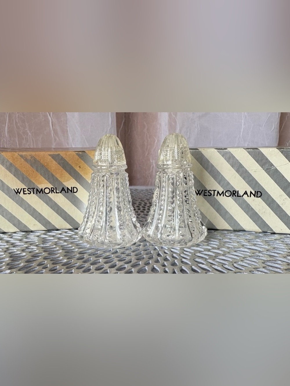 Vintage Westmorland Etched Crystal Salt and Pepper Shakers